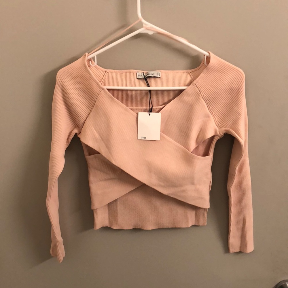 Zara Long-Sleeve Crop Sweater - Ballet Pink